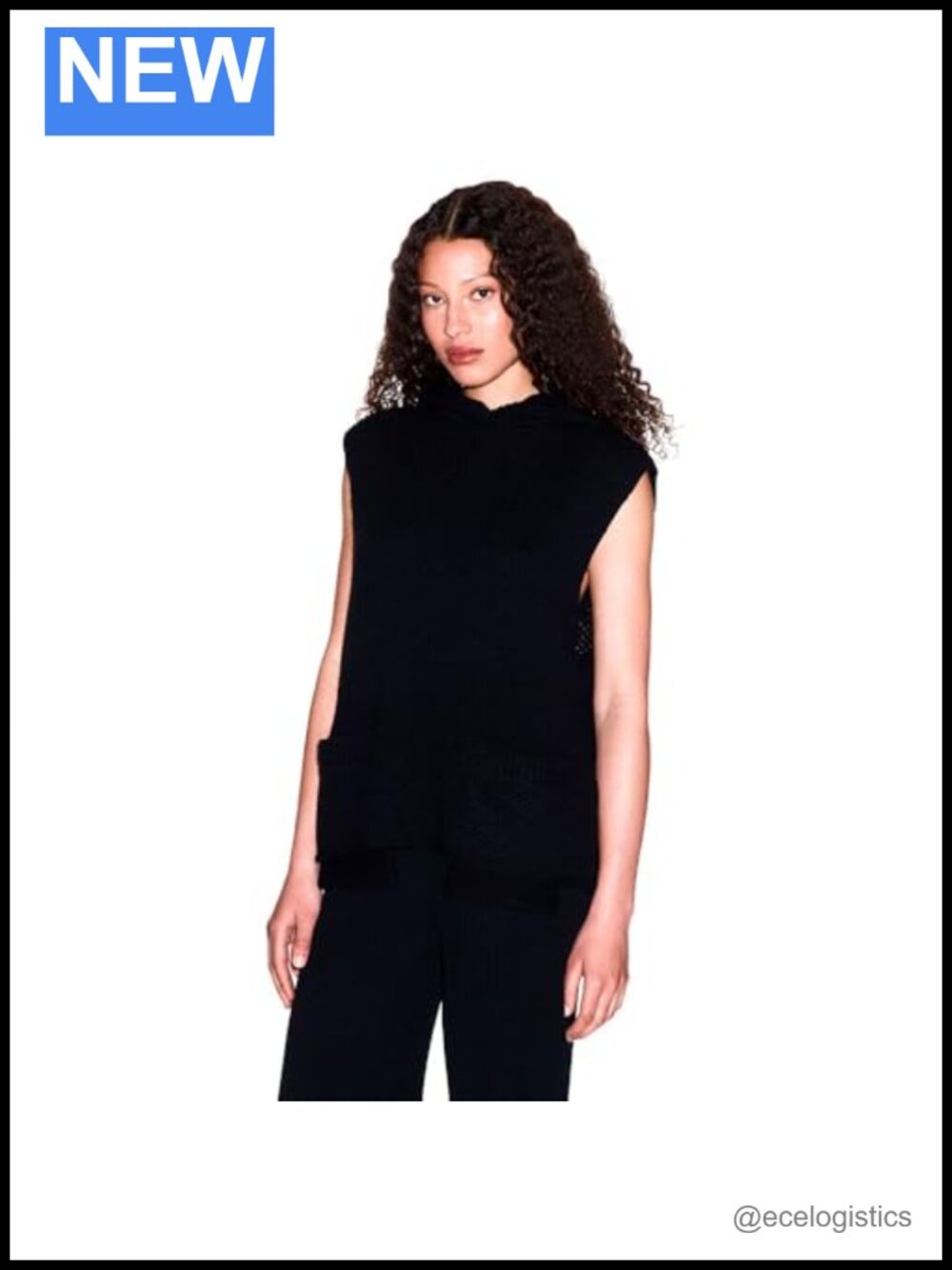 Sleeveless Knit Hoodie with Front Pockets - Women's Pullover